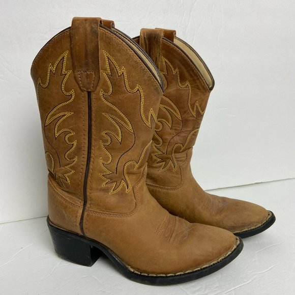 Other - Brown Embroidered Leather Western Cowboy Boots Girls Size 12
